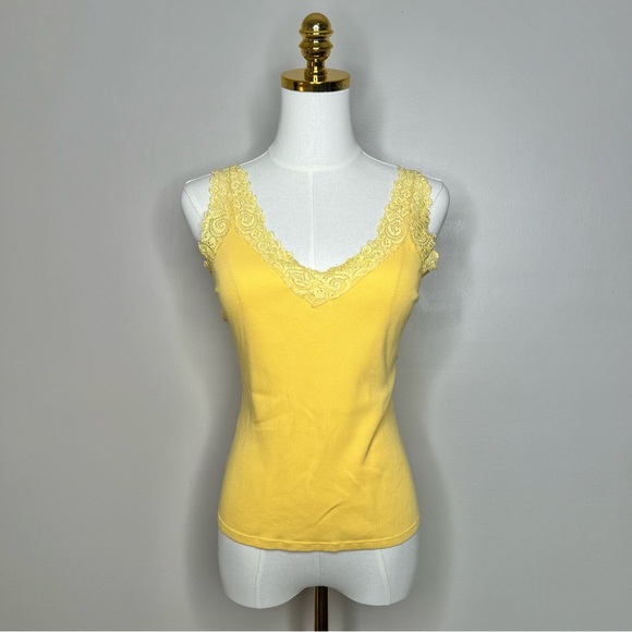 august silk Tops - August Silk Yellow Camisole with Lace Trim Y2K feminine layering top